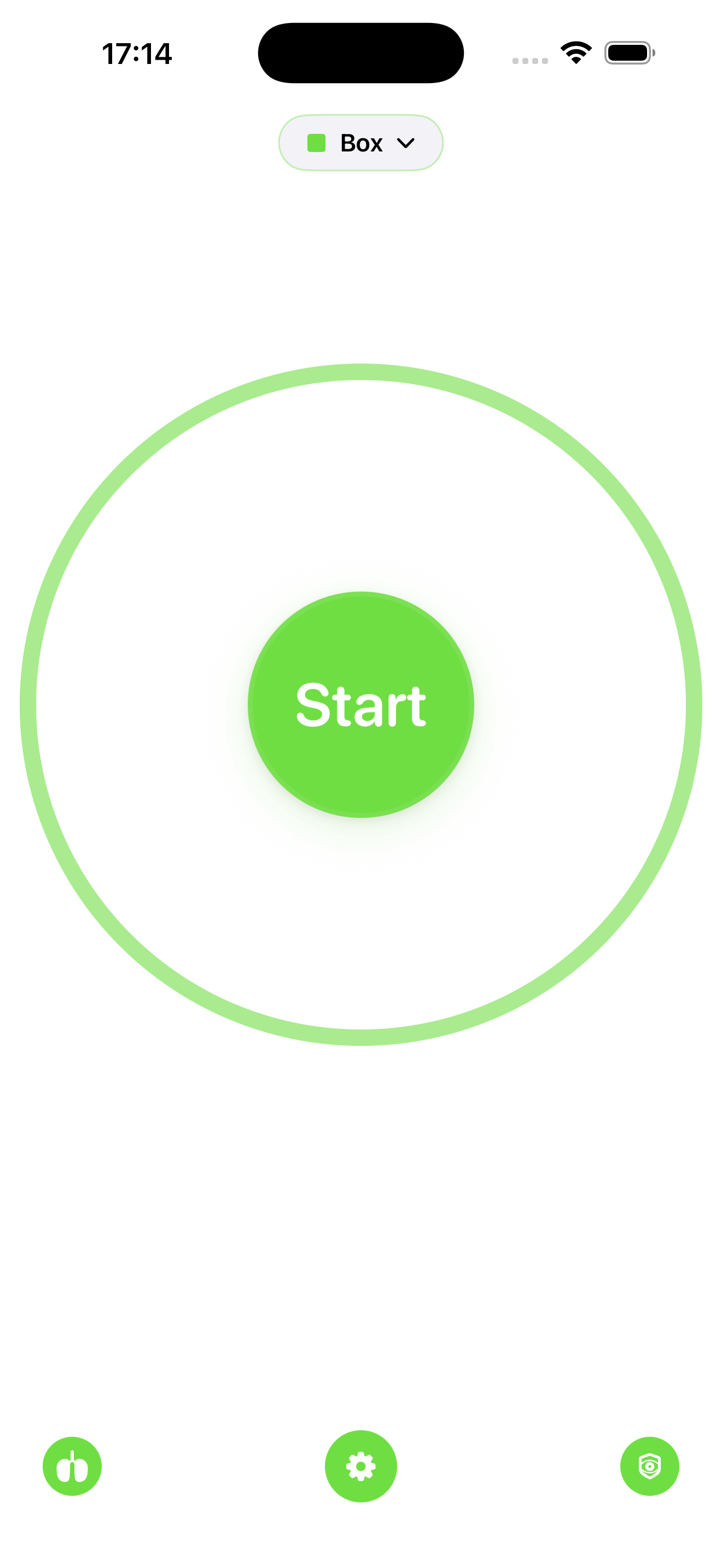Start screen: a green circle with the word Start