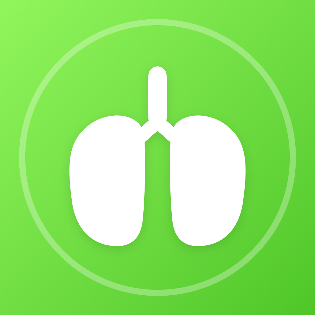 Breathing app icon: white lungs on a green gradient